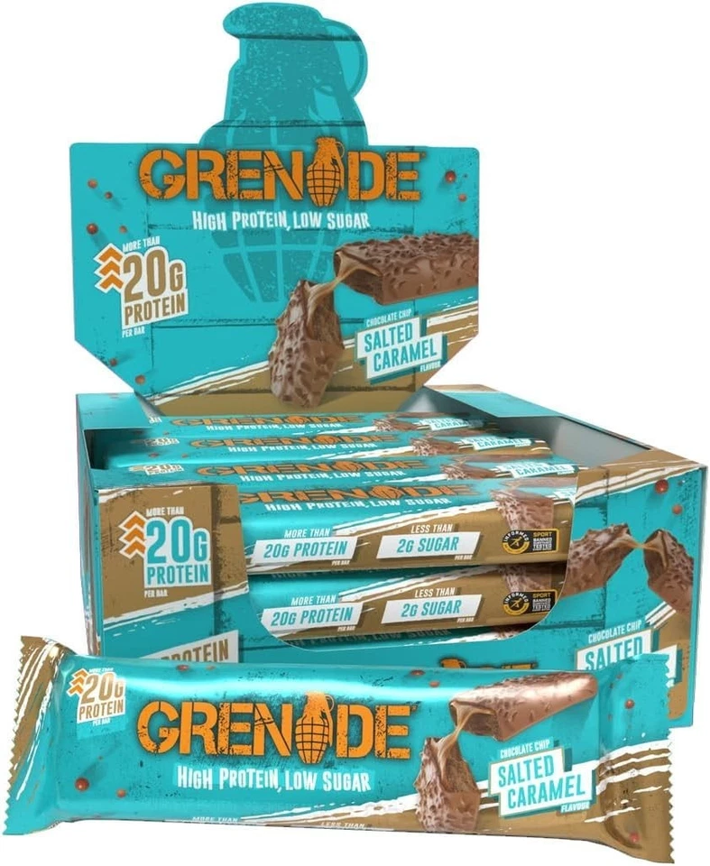 BRANDED Grenade SALTED CARAMEL 20G Protein Bar High Protein Low Sugar 12x60g DISCOUNTED