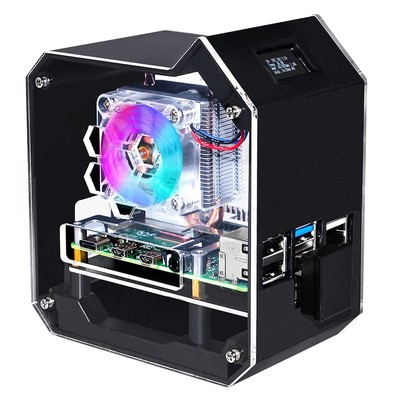 Waveshare Mini Tower NAS Kit für Raspberry Pi 4B, M.2 SATA SSD Erweiterung, OLED