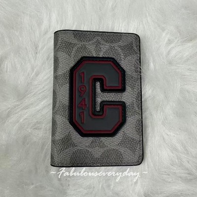 Coach Id Card Wallet In Signature Canvas With Patches/Grey Multi CCF99 NWT