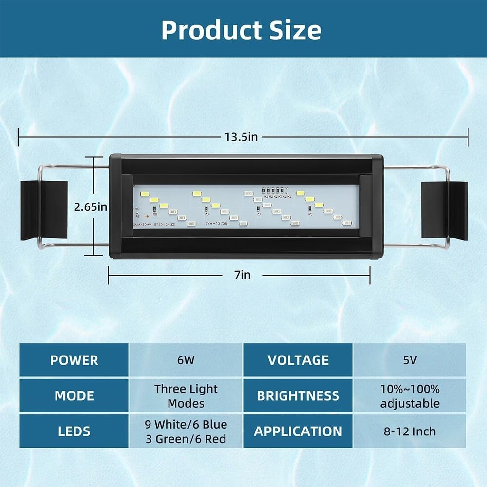 LED Aquarium Light with Full Spectrum and Dimmer, 8-12 Inch