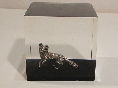 Vintage Godinger Silver Art Co. Silver Plate Fox in Acrylic/Lucite Cube