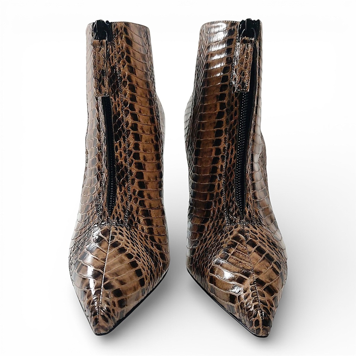 MANOLO BLAHNIK Ifima 105 Snake Print Brown Caramel Leather Ankle