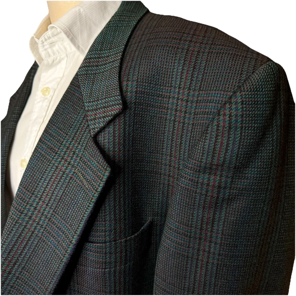 Chaqueta Savile Row Overcheck para Hombres 46R Verde Tartán Abrigo Deportivo Blazer Preppy Foto 4 de 4