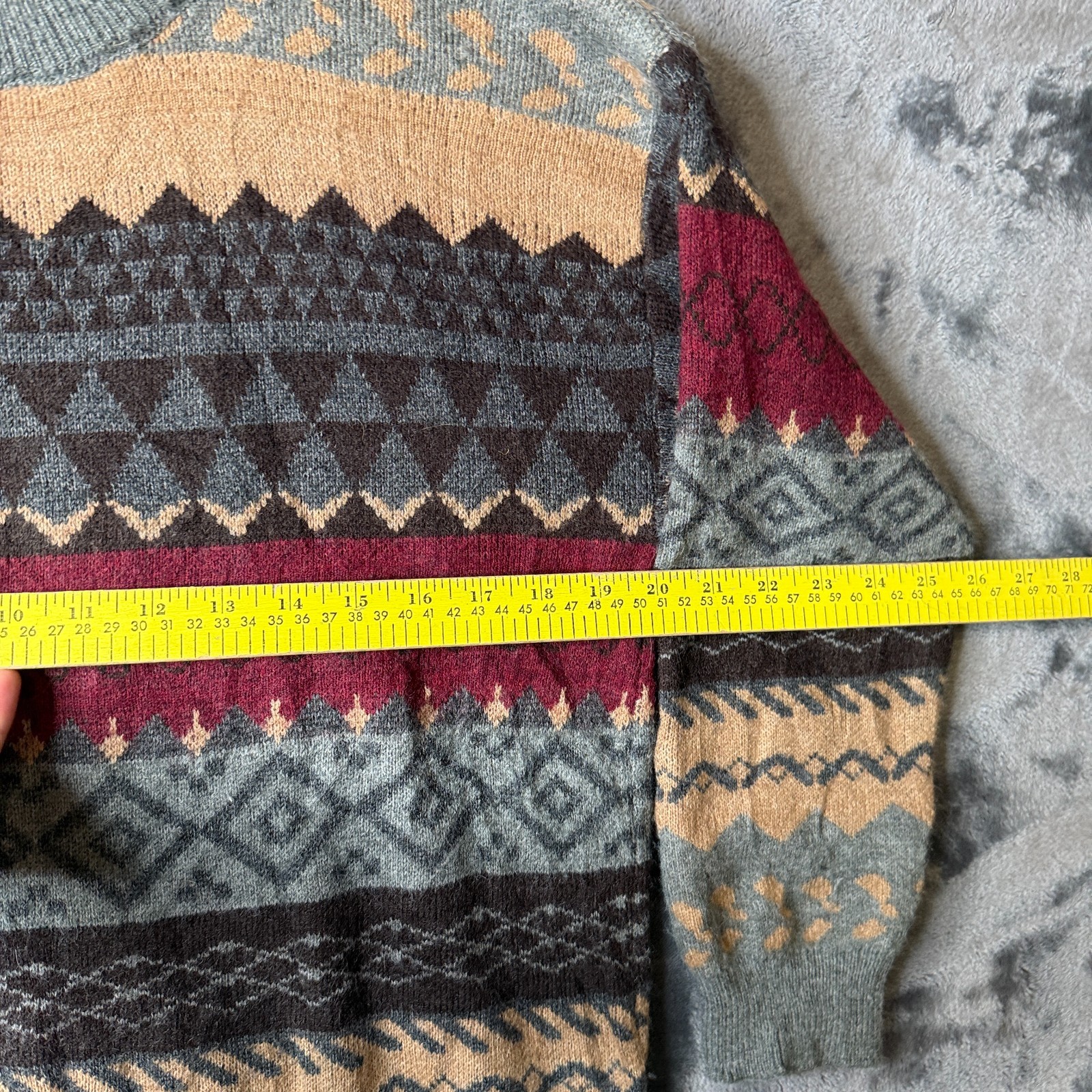 Multi Pattern Long Sleeve Geometric Knit Sweater … - image 5