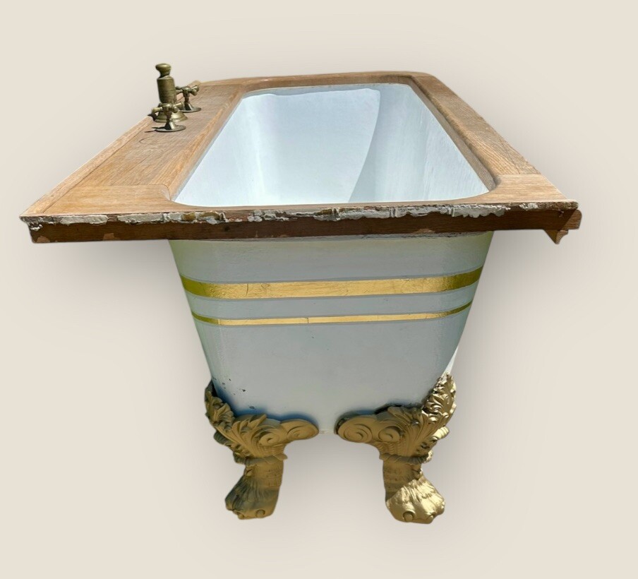 Antique Victorian Center Drain Bath Tub With Wood Rim eBay