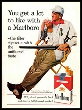 1961 Marlboro Cigarettes Duck Hunter Smoking In Rocking Chair Relaxing Print Ad
