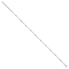 Sterling Silver 1mm Beaded Chain with 1 Inch Extension Ankle Bracelet