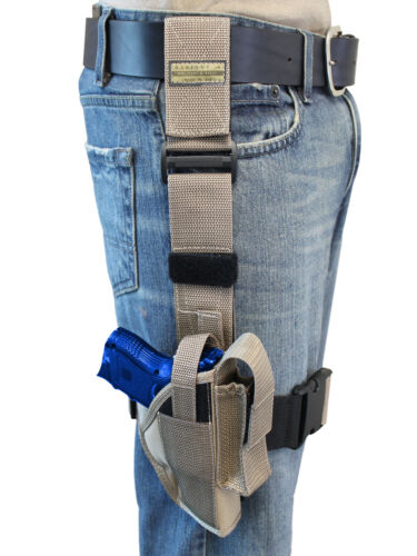 New Barsony Desert Sand Tactical Drop Leg Holster for Compact 9mm 40 45 Pistols - Picture 1 of 4