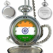 INDIA INDIAN FLAG POCKET WATCH BIRTHDAY GIFT BOX ENGRAVING