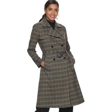 Nwot Jennifer Lopez Gray Plaid Belted Tie Waist Trench Coat Red Metallic Small