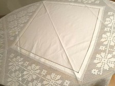 Tischdecke 1,10x1,10m Baumwollgarn weiß Handarbeit gehäkelt Einsatz Leinen MS109