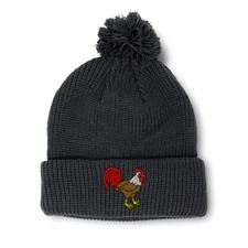Pom Pom Beanies for Women Rooster Sideview Embroidery Acrylic Skull Cap 1 Size