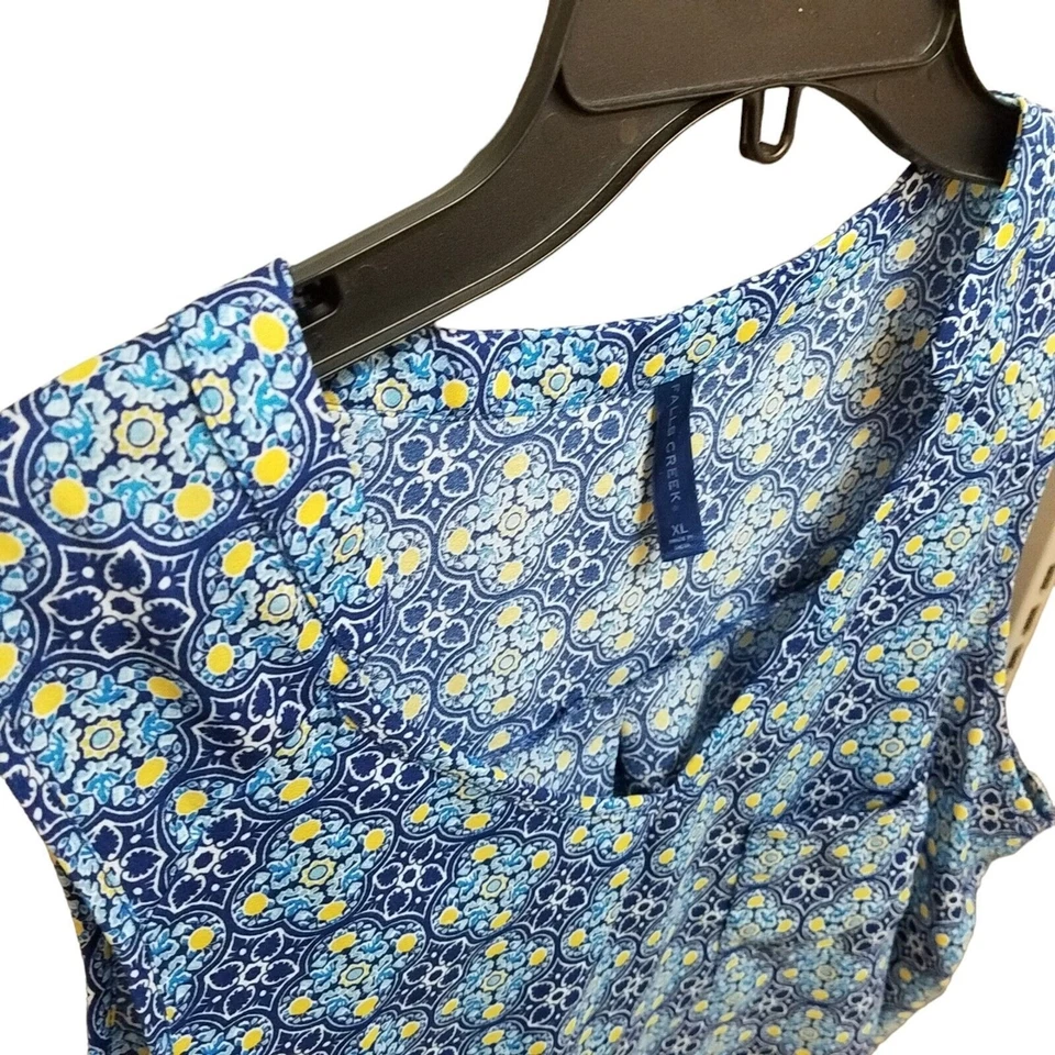 Blusa sin mangas geométrica azul amarilla Falls Creek para mujer talla XL Foto 4 de 4