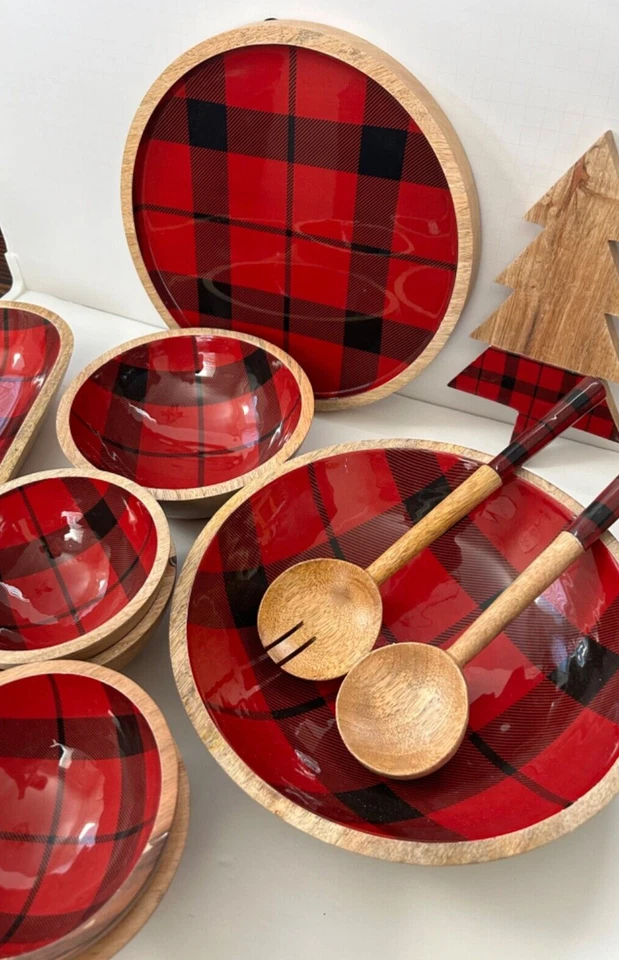 Place And Time Serveware collection Buffalo Plaid Design woodland lodge 10 piece - Image 4 of 4