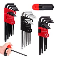 Hex Key Allen Wrench Set, 35-Piece Long Arm Inch/Metric/Torx Ball End with T-Han