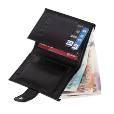 Small RFID Card Protection Wallet Real Leather Wallet With ID & Coin Pocket 360