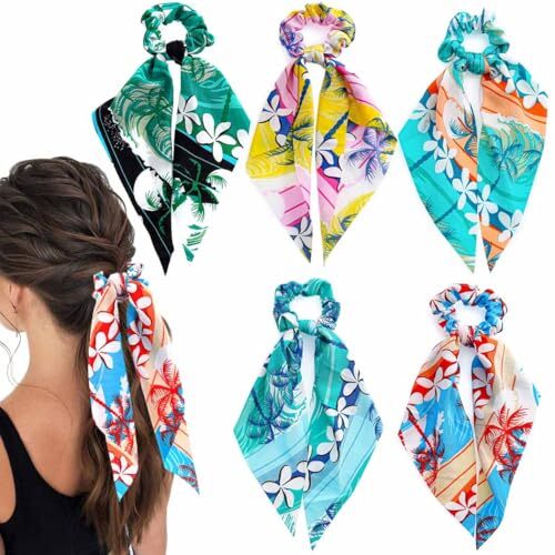 Boho Hair Scarf Scrunchies for Women Bow Hair Ties Floral Hair Scrunchies Coco