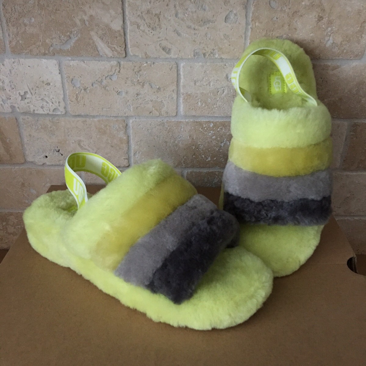UGG YEAH SULFUR MULTI SLIDE FUR SLINGBACK SHOES SLIPPERS SIZE US