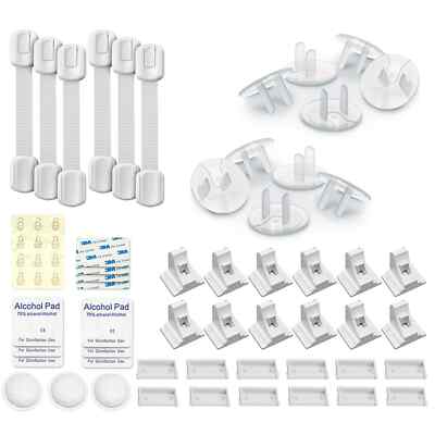 24 Outlet Covers with 12 Magnetic Cabinet Locks & 3 Keys 6 Safety Strap Locks