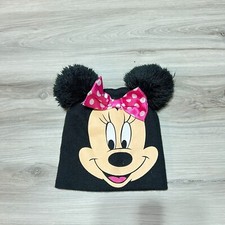 Minnie Mouse Beanie Hat Cap Youth Girls Black Big Face Logo EUC