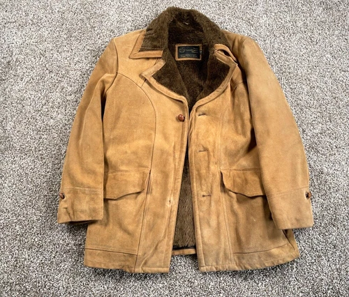 70s Suede Rancher Jacket Men's 40 Brown Faux Fur Sherpa Sears Leather Shop