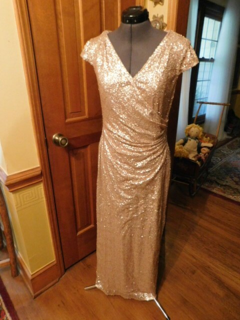 RALPH LAUREN MOTHER /BRIDE-GROOM FITTED DUSTY PINK SEQUINED FORMAL GOWN S8
