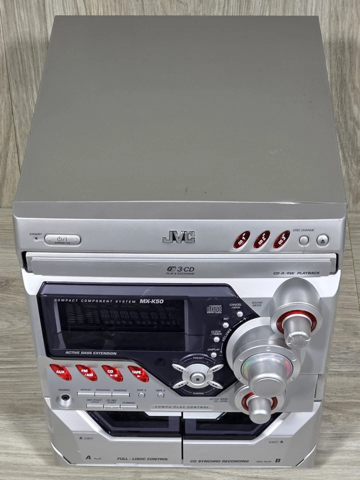 Sistema estéreo JVC MX-K50 3 discos CD + reproductor de casete radio con control remoto - PROBADO - Foto 2 de 4