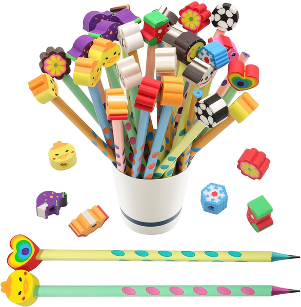 30 StüCk Dreikant Bleistifte Mit 30 PCS Radiergummi Bleistift Grundschule HB Ble-image