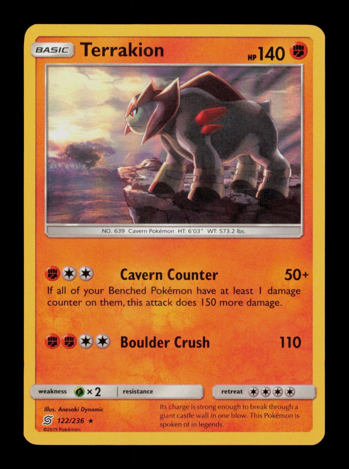 Terrakion 122/236 Pokemon Unified Minds Holo Trading Card TC