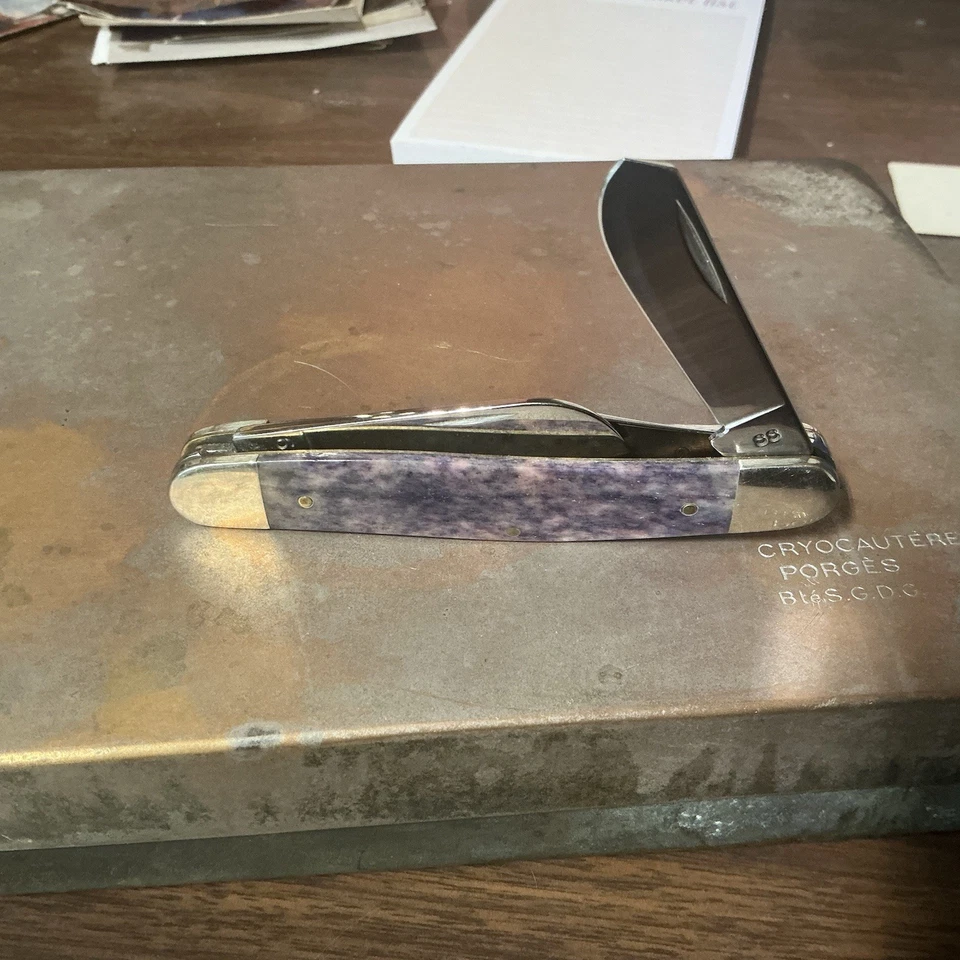 Case XX USA 6347 SS Grande Stockman - Mango Púrpura - 3 Hojas - Mediados de 1990 - Foto 4 de 4