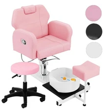 Reclining Pedicure Chair with Foot Massage Basin Pedicure Station with Stool