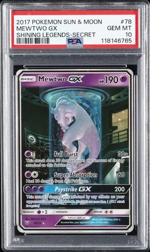 2017 POKEMON SUN & MOON SHINING LEGENDS SECRET #78 MEWTWO GX PSA 10