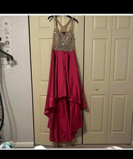 Say Yes to the Prom Size 13 Pink/Beige Beaded Embellished Formal Dress