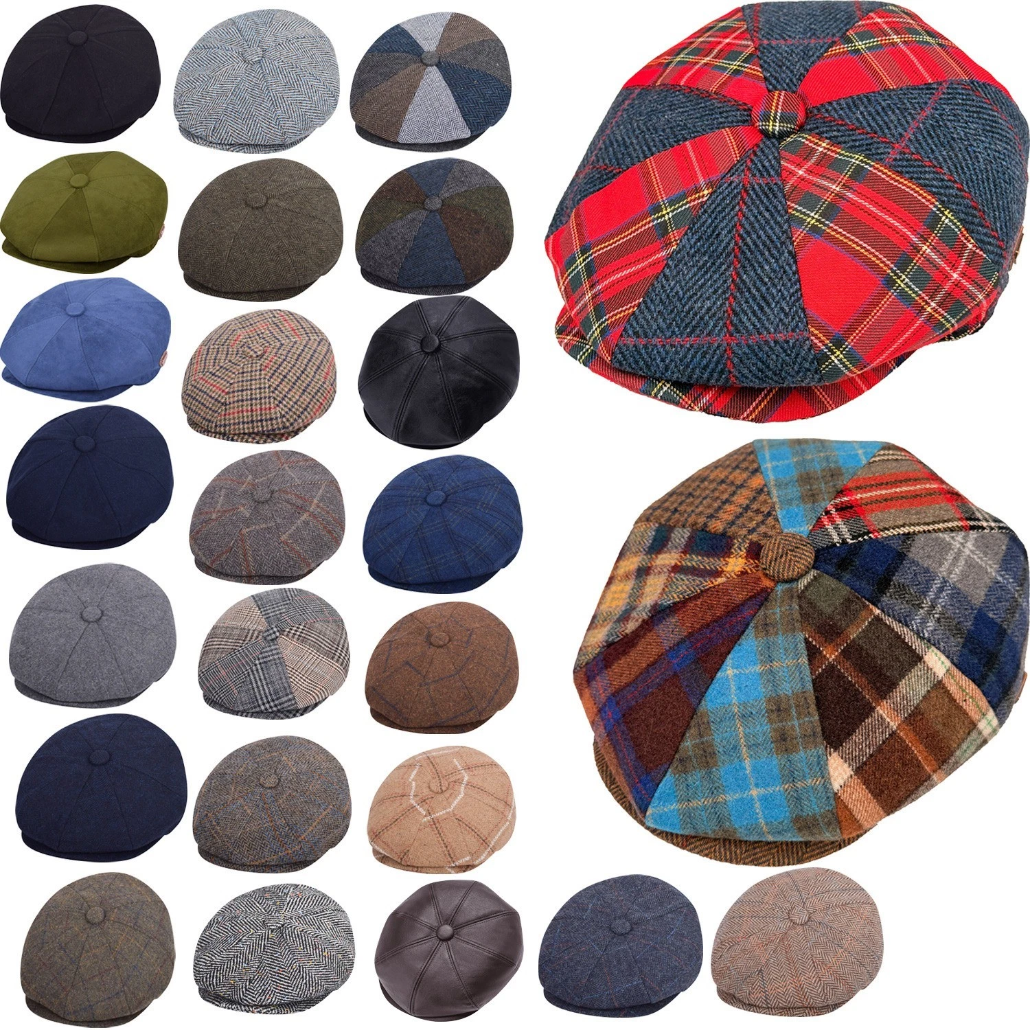 Peaky Blinders Hat Newsboy Flat Cap Herringbone Tweed Wool Baker Boy Gatsby