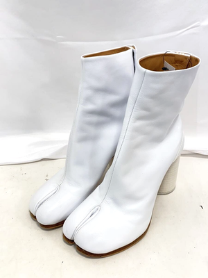 tabi boots ヴィンテージレザー　ホワイト35 22cm 裏張り済 Maison Margiela Tabi Boots White Leather Split-Toe Women's Shoes