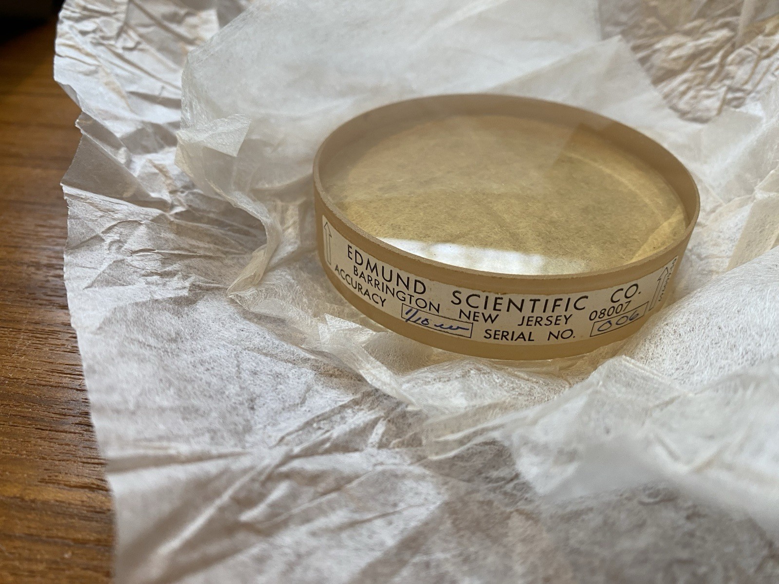 EDMUND  SCIENTIFIC OPTICAL FLAT -  3" ZERODUR,   1/10 WAVE