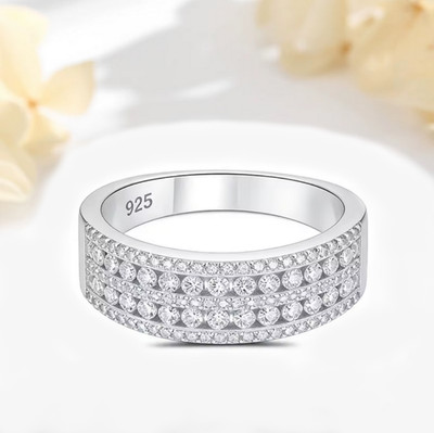 Rhodium 925 Sterling Silber Semi-Pave Double Layered Full Moissanite Ring (6-10)