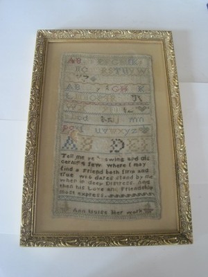 Antique Sampler Framed Friend Firm & True Ann 13.5'' x 7.5''