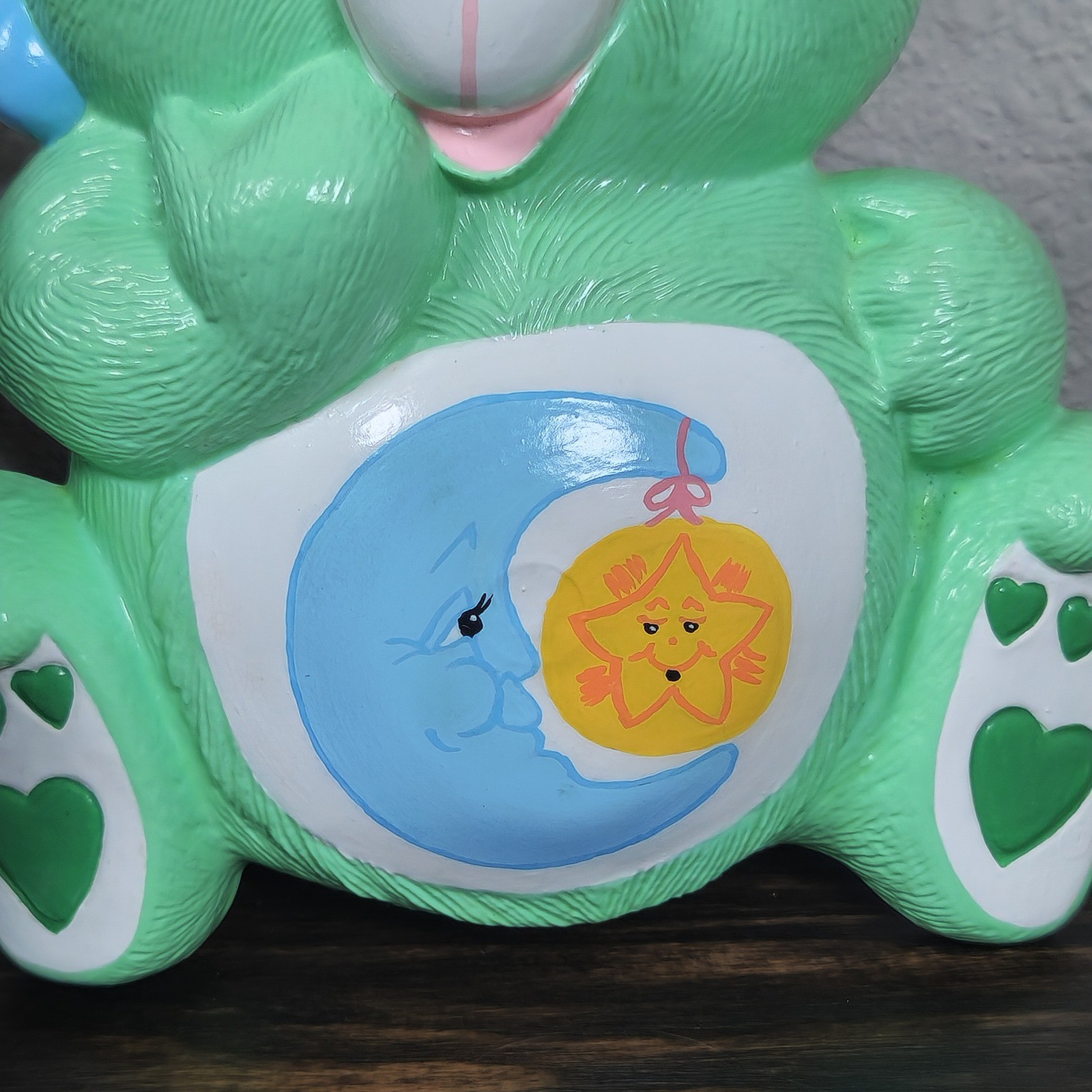 Rare Vintage Ceramic Care Bear Wall Decor Green Sleepy Bear Moon Star 1985 BM