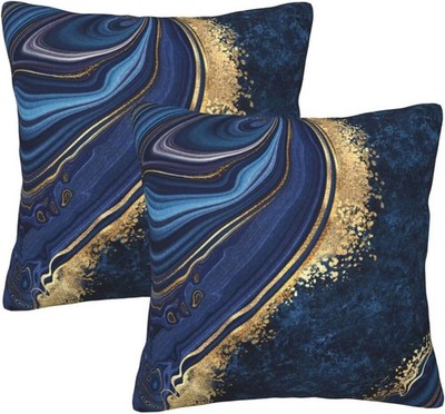 Fiokroo Blue Marble Texture Throw Pillow 16 x 16 (Pack of 2), Marble(blue) 