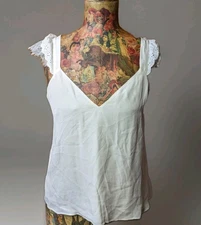 Women's Cami NYC Juliette Cottagecore White Lace Silk Tank Top Sz L