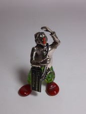 Statua Clown Musicista Sassofono Argento 800 e Vetro Murano ANGINI cm 7 Venezia