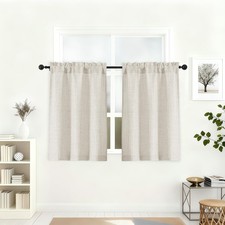 Natural Kitchen Curtains 36 Inch Length 2 Pcs, Airy Privacy Light Filtering S...