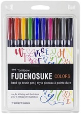 Tombow Fudenosuke Colors Hard Tip Brush Pens 10/Pkg-Assorted Colors