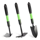 3 PCS Green Garden Tool Set Trowel Rake Hand Shovel Rubber Non-Slip Grip