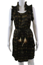 Isabel Marant Womens Printed Ruffle Scoop Neck Belt Sleeveless Dress Brown Sz 1