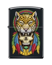 Zippo Headdress Cheetah Skull Windproof Lighter, Black Matte Finish, Made in USA