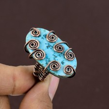 Tibetan Turquoise Gemstone Handmade Copper Wire Wrap Jewelry Ring Size 6.5 B076