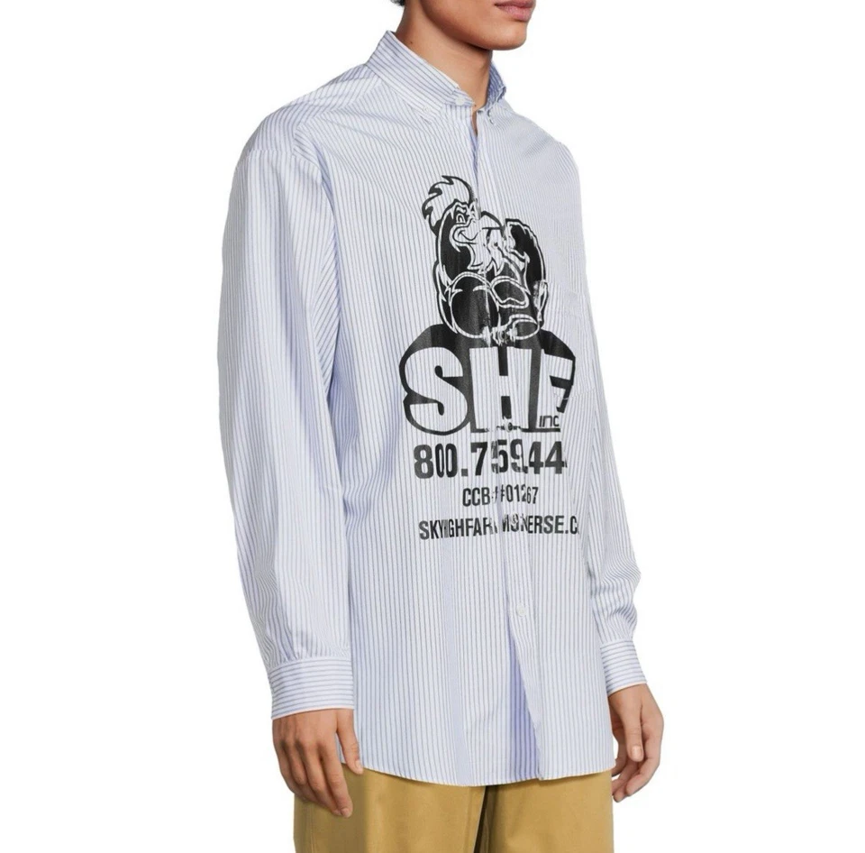 Camisa con botones de algodón a rayas con logotipo de pollo Sky High Farm unisex grande nueva con etiquetas Foto 4 de 4