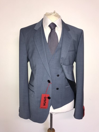 HUGO BOSS -Extra Slim Fit 3 Piece Plain BLUE WOOL SUIT - 40 Reg - W34 L32 - BNWT - 第 1/18 張圖片